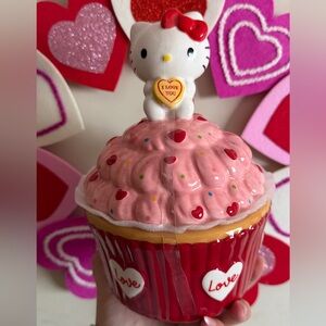 HELLO KITTY Blue Sky Pink and Red Heart Cupcake Jar